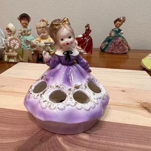 Norcrest Fine China, Girl in Purple Dress Lipstick Holder, Vintage Norcrest